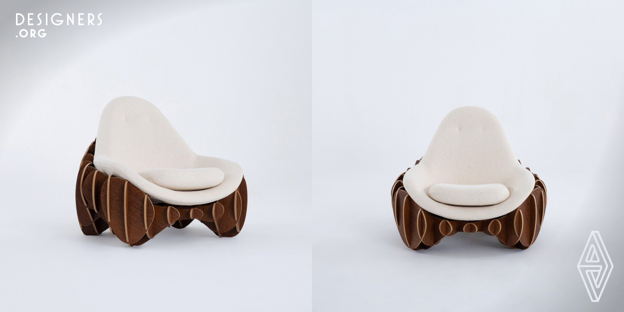 Delirios is an armchair that uses both craftwork and digital ways of production. Its basis was digitally designed using parametric waffle programming, which is a kind of 3D modeling that creates a flow structure made with fittings, while the backrest and seat is made from craftwork production. This structure was digitally made by CNC. While the upholstered rests by the basis, as the basis touches the floor through four points of support. The chair came from the desire to experiment with digital technologies together with artisanal methods.