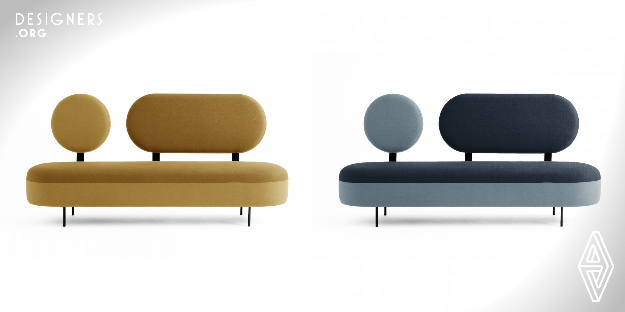 The Graphic sofa provides a more structured seating, referring to the sofas of the past where people sat more upright to talk. The shape of the piece derives from two circular shapes, one being an extension of the first. The sofa is comfortable and perfect for public spaces such as receptions, once they promote a formal way of seating.