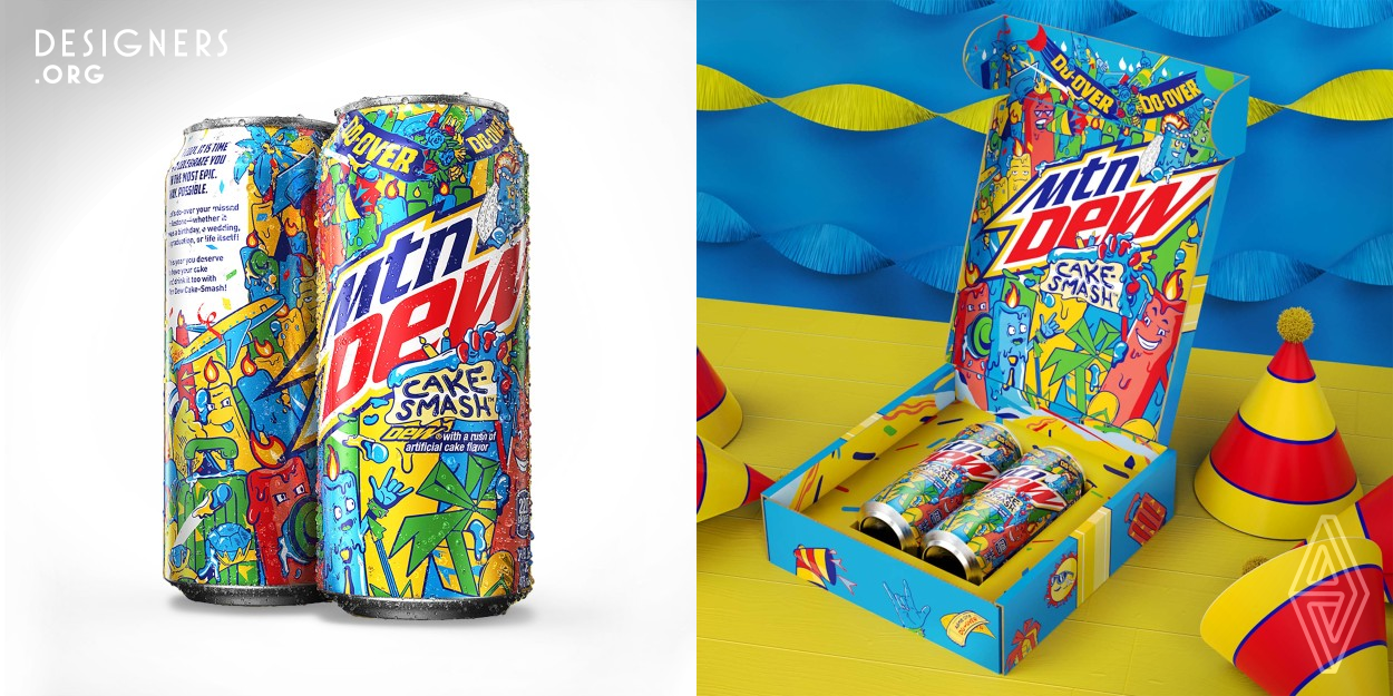 Mtn Dew found a creative way to recapture some of the fun of our collective cake worthy celebrations, birthdays, weddings, graduations, or even life itself and created a cake flavored Dew. It was time for a Do-Over. Speaking directly to consumers' missed milestones, Mtn Dew delivered a product that captured the optimism and celebratory spirit that we all could use more of.