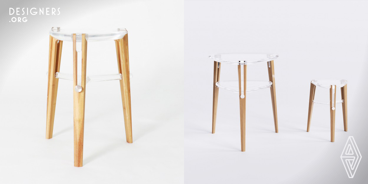 V Stool is designed for the characteristics of the post 90s life, made of solid wood materials, simple and stylish, clever use of tenon and mortise work, full of strong visual impact. V Stool integrates the aesthetics and structure highly, The structure uses the elasticity of the wood itself to innovate the design, and then combines with the dovetail lock. The product itself does not have any connecting parts, and can be disassembled and installed with bare hands. The flat design can greatly reduce the transportation cost and is very suitable for sale on the Internet.
