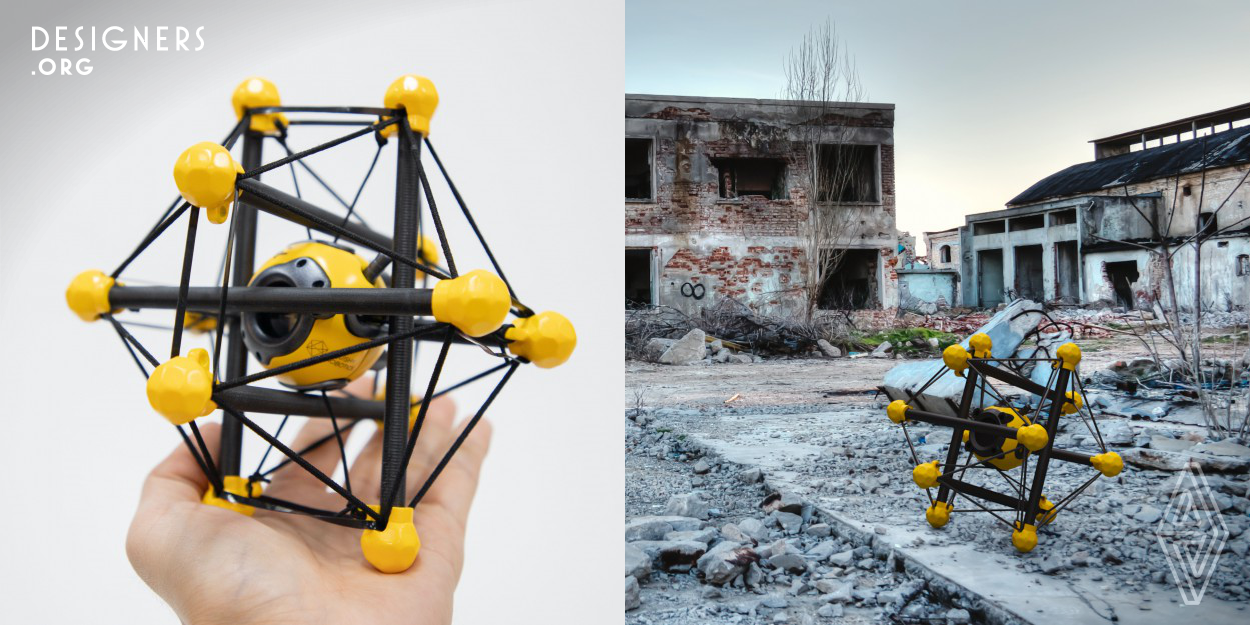 Tensegrity sensor for disaster sites, which could be dropped from the sky (drone) to collect data for emergency response crews to examine crucial data such as gas leakage, images, and audios from survivors. Due to the risk, this deployable sensor is especially beneficial when it comes to unapproachable sites by humans. Multiple tensegrity modules stored in a basket under the drone with an automated deployment system are deployed on multiple sites nearby to the region of interest once the drone arrives at the location. 