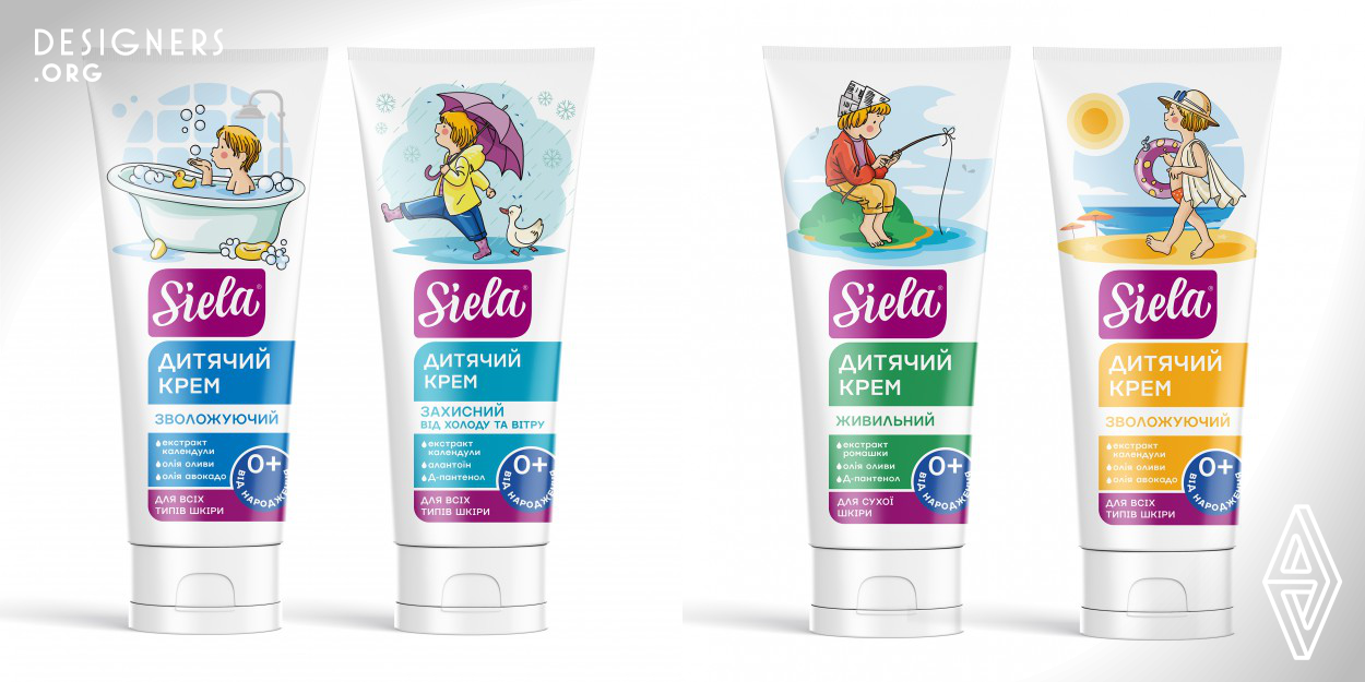 The designer was commissioned to create the packaging of a children's line of 5 products for Siela Cosmetic. The overall look of the brand was created with the help of charming drawings. A storyline was created for each product and a design system was developed that tells that story for the entire product line, At the same time, the illustrative style reflects the nature of children's books and emphasizes the reputation of the brand.