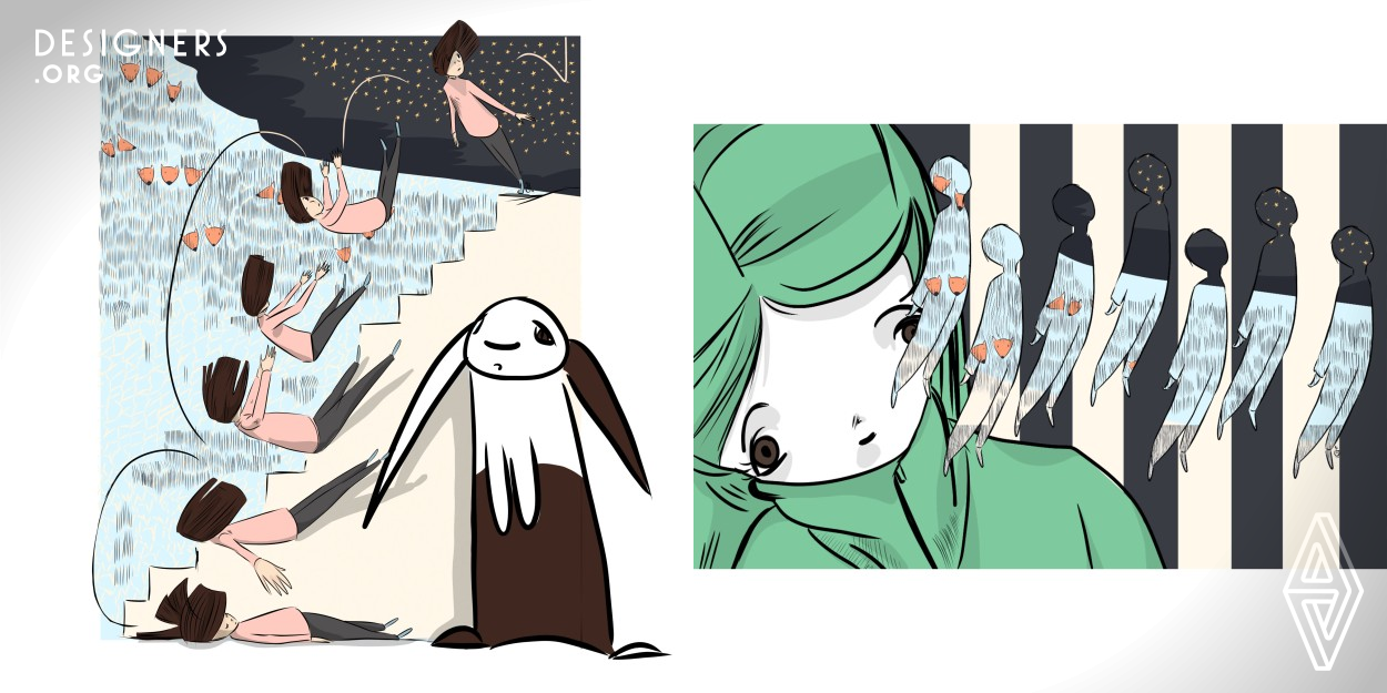 This illustration project tackles the theme that Chronic pain is not Make Believe. The images are a combination of colours, textures and characters coming together to communicate a message.There are seven images total in this series.The protagonist is a young female surrounded by characters that are patterned and clear. There are foxes emerging from the grass and the silhouettes of dark and light enhance the surrounding colour. The Artistic message of each illustration connects to the viewer through symbolism in each image.