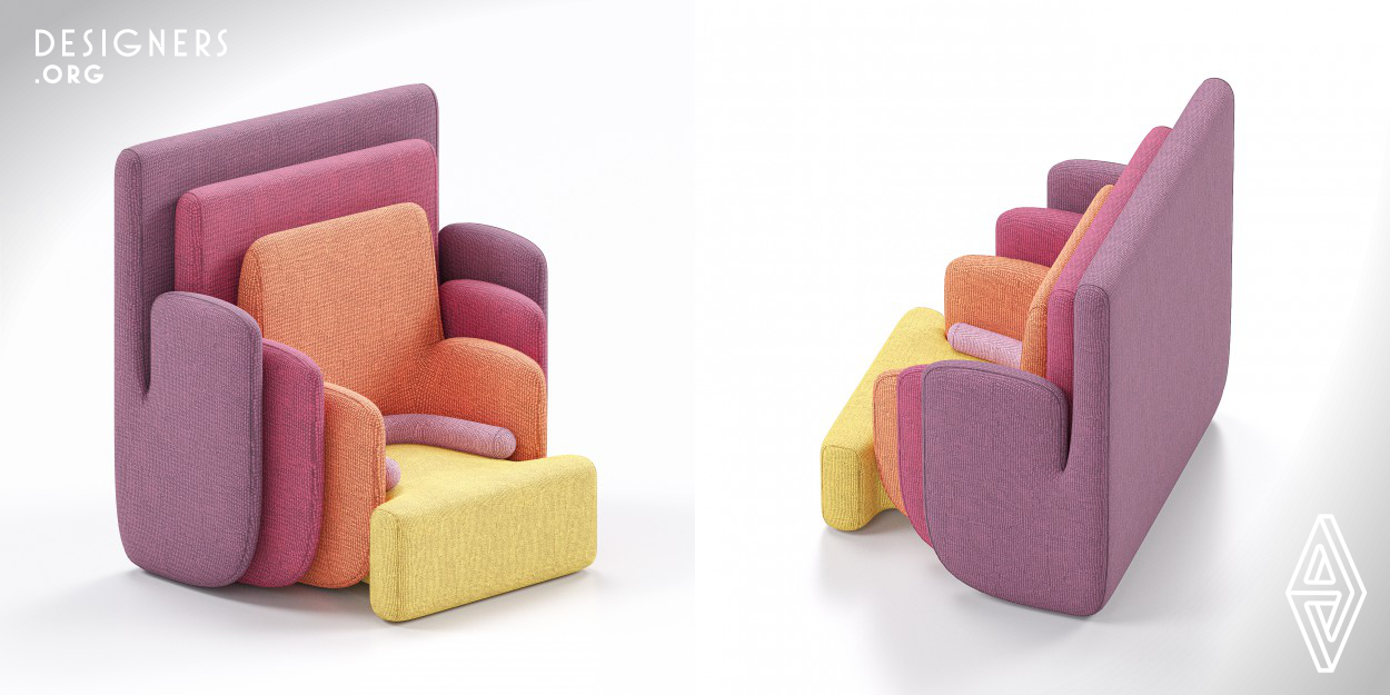 The Hug armchair is a design with layered colors. The idea of this design is to indicate that each layered color is hugging the other one in front. The colors can be also changed to your personal taste or to combine with your interior design. The structure of this armchair is made of upholstery and inside with real wooden materials. Also, the design is taller and larger in comparison with other usual armchair in the market.