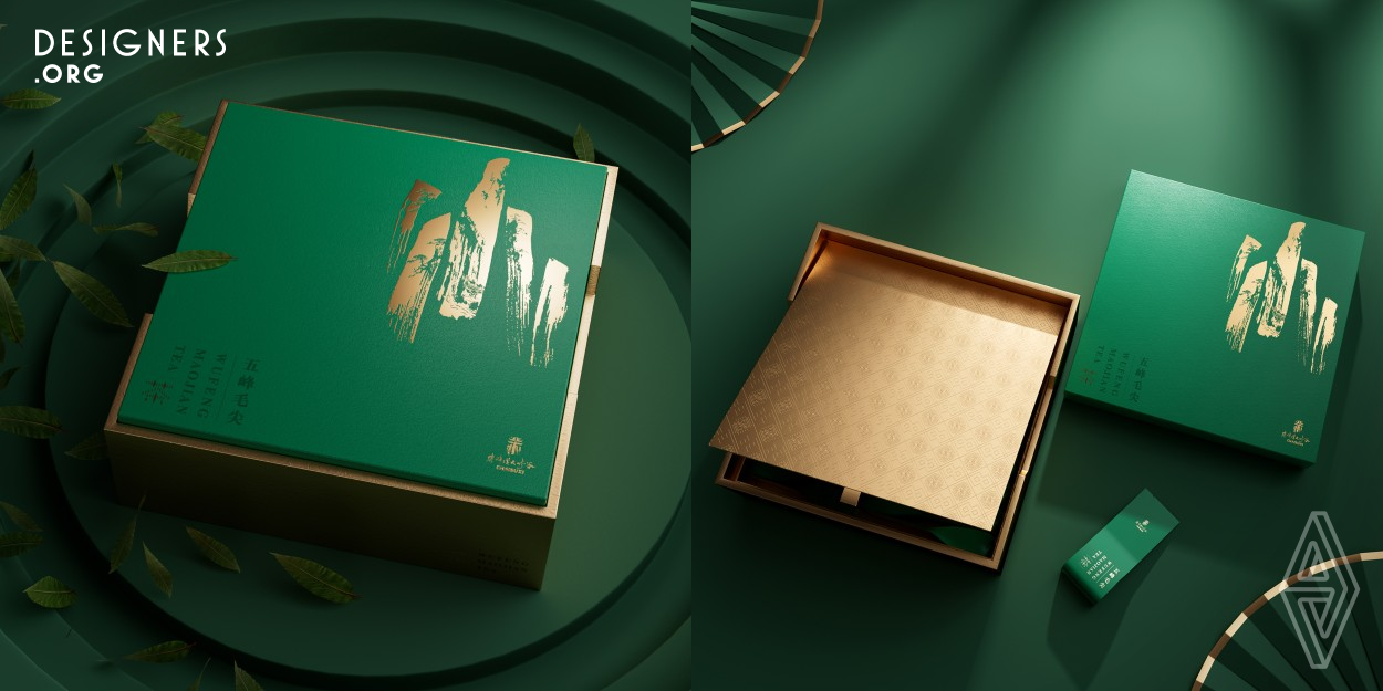 This case is a new package of alpine green tea. Tea grows on cliffs and is very difficult to pick. In order to highlight its value and the hardships of tea pickers, the designer draws a vivid scene of picking and transporting tea with a few strokes of Chinese Calligraphy: the figure of Chinese character mountain shows the precipitous growth environment of tea and the merchant team trekking on the ancient tea horse road. The hard broken line on the side of the box symbolizes the rugged mountain road and expresses the hard won products and praise to the working people.