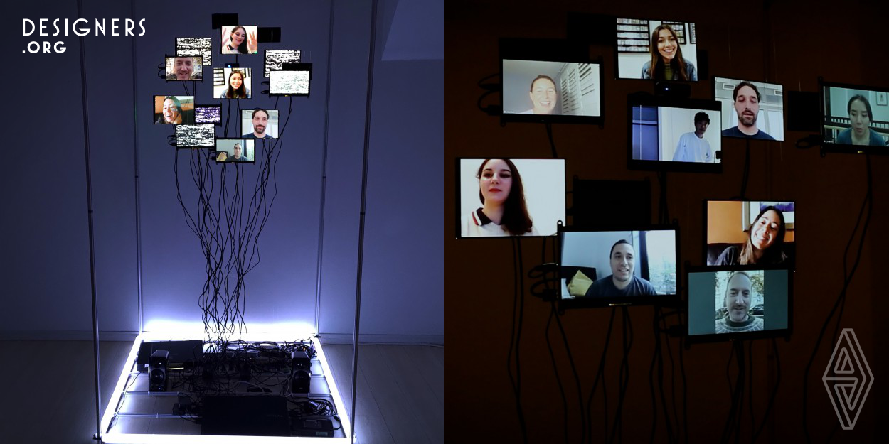 People have lived remotely but it's getting back to normal life and they start to reconnect in the real world. This installation is composed of virtual interviews and multiple LCD displays. If you stand in front of this installation, your face is shown on center display. And zoom call starts from people living in different countries. You will have the experience that you actually talk to people in person even if it's zoom calls. Post pandemic life won't look the same for everybody but you can see bright faces and positive words in this installation.