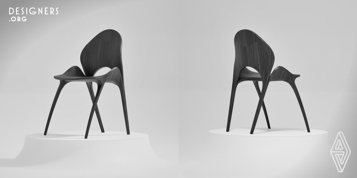 Hana Chair is an elegant piece of furniture inspired by plant nature. Like a flower, Hana blossoms into two petals as a structural and functional solution to the requirements of a chair, forming the backrest, the seat and embracing the body of the user. The material used could only be solid wood, enhancing its curves and natural beauty.