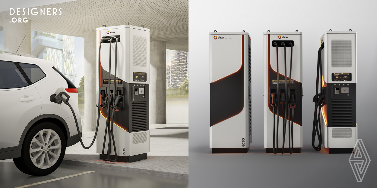 The QC platform is a 60-120Kw ultra-fast charger, capable of charging all electric vehicles. Reliable, robust and with flexible customization, the QC provides customers with several functionalities developed to keep up with the new technological and operational challenges of the energy infrastructure in the context of Industry 4.0. With a modern design, featuring soft curves and brand lighting signature, the charger is enhanced with digital connectivity, reliability and high performance.