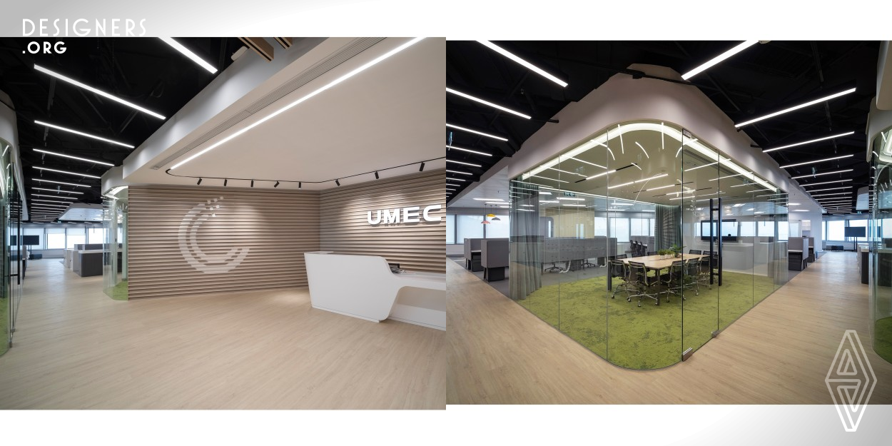 Situated at the Hong Kong Science Park, UMEC is a research and development company in AI and 5G industry with 7,000 sqft working space. The design approach emphasizes the creativity and innovation to create an open and connected space. Two main paths were introduced at an angle for natural light filtering into the reception and visitors would be greeted by sea views. The office is divided into different zones while maintain connection and common spaces are placed near the entrance for easy access.