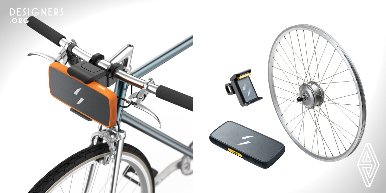 The Swytch electric bike conversion kit features a pocket-sized battery which is similar in size to a large smartphone and enables anyone to turn any bike into an electric bike, no matter their technical experience. Electric assist unlocks extra range and provides convenience to traveling which allows people to use their bicycle as a primary mode of transport. With the Swytch Kit customers can upcycle their existing bike, making it electric and reducing waste. 