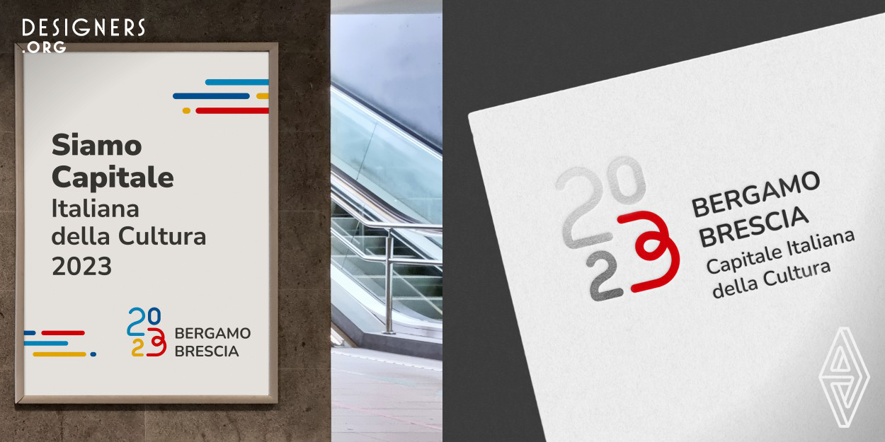One logo shared by two different cities (Bergamo and Brescia, united as year 2023 Italian Capital of Culture) inspired to the pop culture and designed to evolve during time. The whole geometry is based on bending of linear elements with constant thickness, inspired by the construction rods for which the two cities are well known, with the aim of overturning a stereotype of industrial cities and celebrate their resiliance during the first covid-19 surge. The iconic red element not only is a 3 and a B at the same time, but also can acquire different meanings and shapes in different contexts.