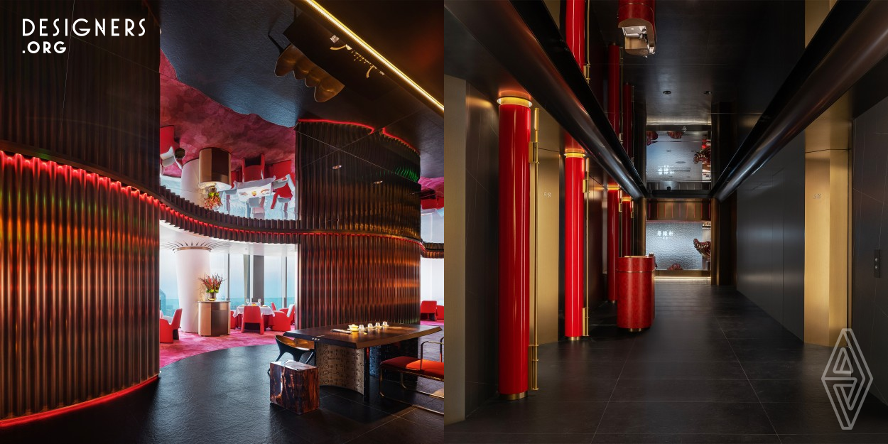 The project is located in T1 58F Hangzhou Raffles City, with an area of 1220 square meters. The design element of kapok, which is the flower of the hero in Canton culture, brings a visual impact to customers. The design highlights its own style among the similar catering spaces and ensures its quality for future operations. Furthermore, this design strives to highlight innovation which is fit for the brand culture. It tries to deeply interpret the brand culture of Delicate Cantonese Flavor through a modern and international expression of Cantonese cuisine.