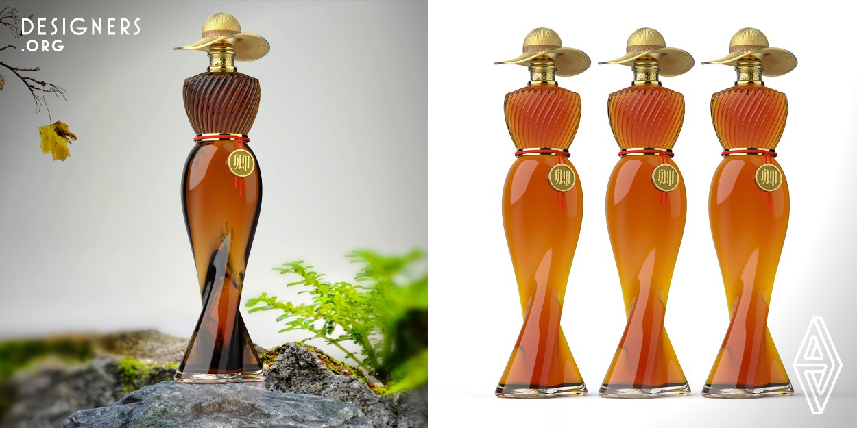 The design of the bottle shape is inspired by the noble and elegant temperament of Eastern and Western women. The dynamic texture of the upper part of the body, which contrasts with the lower part of the body, also adds to the dynamic beauty of the whole bottle. The box structure is segmented by female body curves, leaving space for consumer's imagination. Abstract techniques are applied to express a noble and elegant woman.