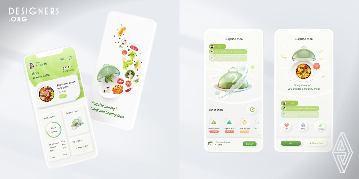 The smart canteen APP provides interesting and healthy dining experience for employees, students, sub-health and other people. Based on a series of data such as employees' regular physical examination data and catering record data, combined with supporting hardware facilities, users can easily understand their dietary nutritional structure and choose food suitable for their calories and nutrition. Through interesting game experience and interaction, the APP improves the acceptance of healthy menus and helps users develop healthy and reasonable eating habits.