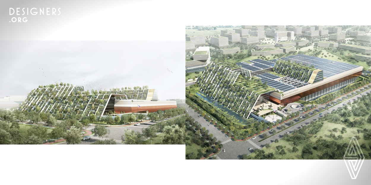 The design is a proposal for the new BSP Security Plant Complex is a unique public building that incorporates planning principles for the future to demand a highly secure, flexible, and adaptable floor area as technology constantly improves the production process. The living facade is a showcase of over 250 endemic Philippine trees and an exposition of tropical plants. A constant display of life that shields the building from direct sun exposure and minimizes thermal heat gain while providing air ventilation. 