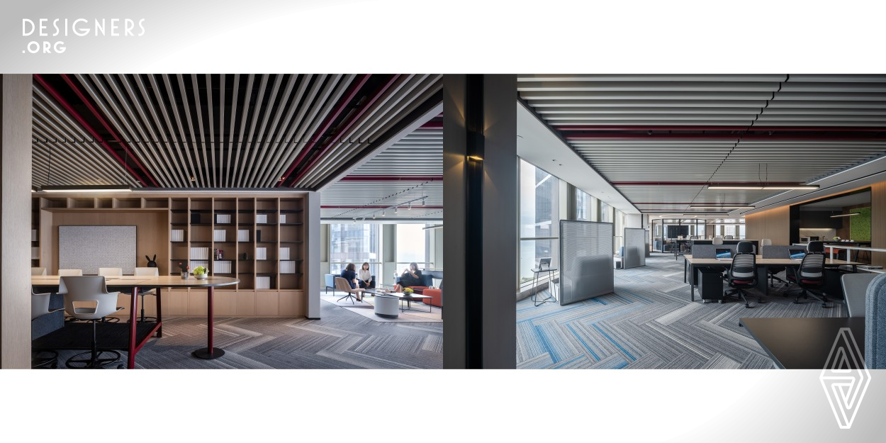 The office display model room is located on the 24th floor of the building, with a wide view and a panoramic view of the mountains and seas. The office space is based on the blue of the sea and decorated with other colors, making the office space both relaxed and comfortable. Aluminum is mostly used in the space. Aluminum reflects the diversity and rich effect of materials through different forms, surface textures and colors. It makes the space look rich in layers and reflects a sense of modernity. 