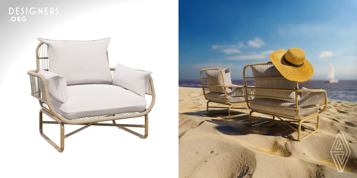 Whether looking for a complement to a home decor, or simply a chair for the outdoor space, the Umma armchair is a choice that can transform the environment. The Umma Armchair, has a structure crafted with aluminum, a 100 percentage recyclable material, and nautical rope as coating, while the upholstery has padding and technical fabric, both resistant to water. These materials allow the comfort use of the Umma armchair indoors or outdoors as it is resistant to the action of the weather. Umma Armchair’s design has the possibility to overcome the barrier of time and remains by for many years.