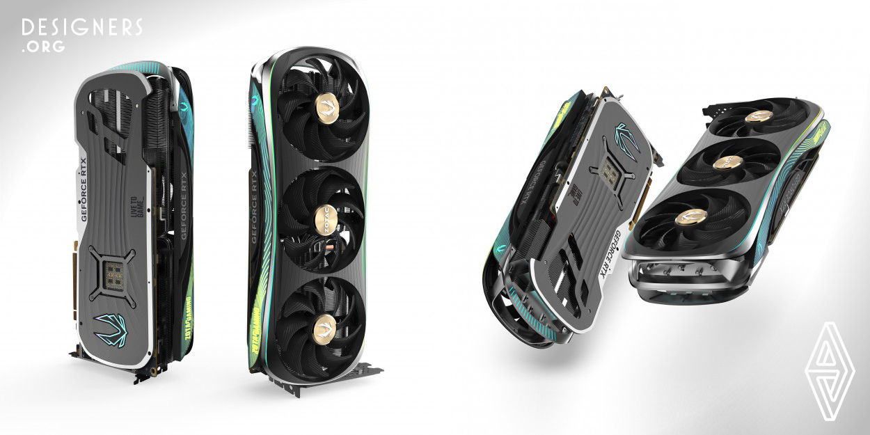 Inspired by aerodynamic concepts, the Zotac Gaming GeForce RTX 40 Series AMP Extreme AIRO utilizes an AIR-Optimized design to bring out the best in the world’s most advanced gaming GPU, powered by the Nvidia Ada Lovelace architecture. The Air-Optimized design brings upward efficiencies in airflow, noise levels, and durability for maximum gaming graphics performance. The iridescent and translucent finish of the RGB presence are inspired by the captivating visual and colors of the Aurora Borealis lights.