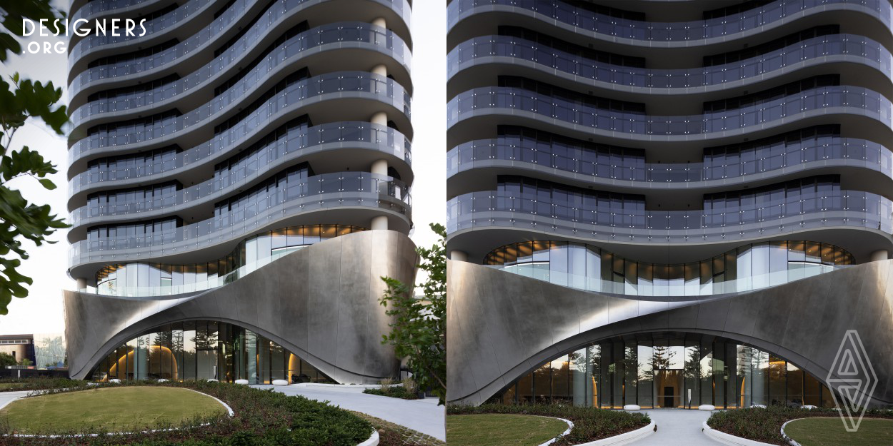 The two-story pedestal base of 272 Hedges Avenue in Gold Coast, Australia, brings a human scale to the residential tower and creates a contextual connection with the surroundings. As urbanization grows, it separates humans from nature. The pedestal merges the built and natural environments, improving the area and community. Advanced design techniques and products were used by Contreras Earl Architecture to create a biologically informed and digitally engineered design. The pedestal is a unique and site-specific solution that contributes to the evolution of architecture and urban development, benefiting inhabitants and the environment.