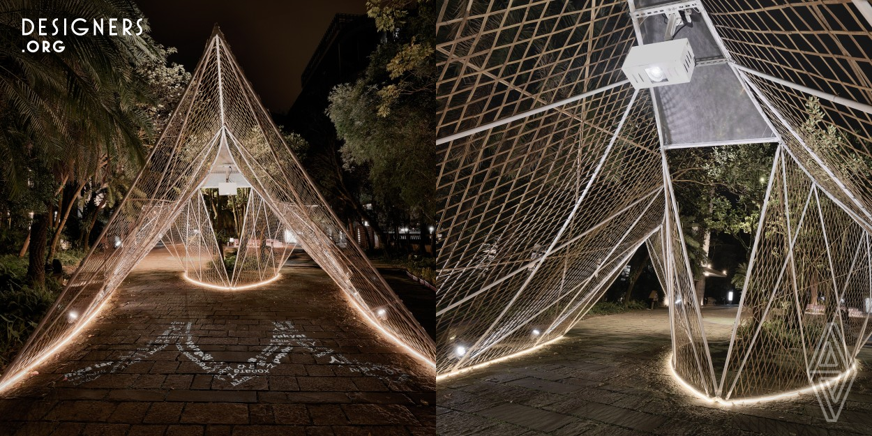 Hitobito is the art installation created for the lantern festival in Taipei City in 2023 as a part of the new immigrant district in Song Shan Cultural Park. The structural form draws people inside to experience the passage of reaching a unique destination that collects people's memory of their hometown. In addition, the installation is brightened at night with warm lighting to wrap the visitors to synchronize their emotional state with the space. 