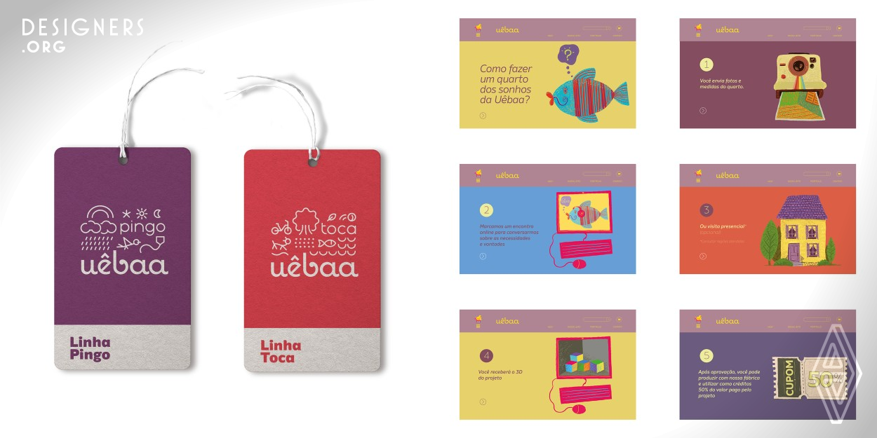 The new Uebaa brand is a deep branding restructuring project, leveraging the brand's speech, consolidated by the brand basis, reengineering of the brand architecture, sub-brands Pingo and Toca  and the conception of a detailed brand identity relevant to the new behavior of the brand. The result of the project consolidated the brand's new business model, allowing dialogue with both the adult public, the purchase decision maker, and the children's public. Speeches, colors and shapes invite to get involved with unmistakable and proprietary visual narratives.