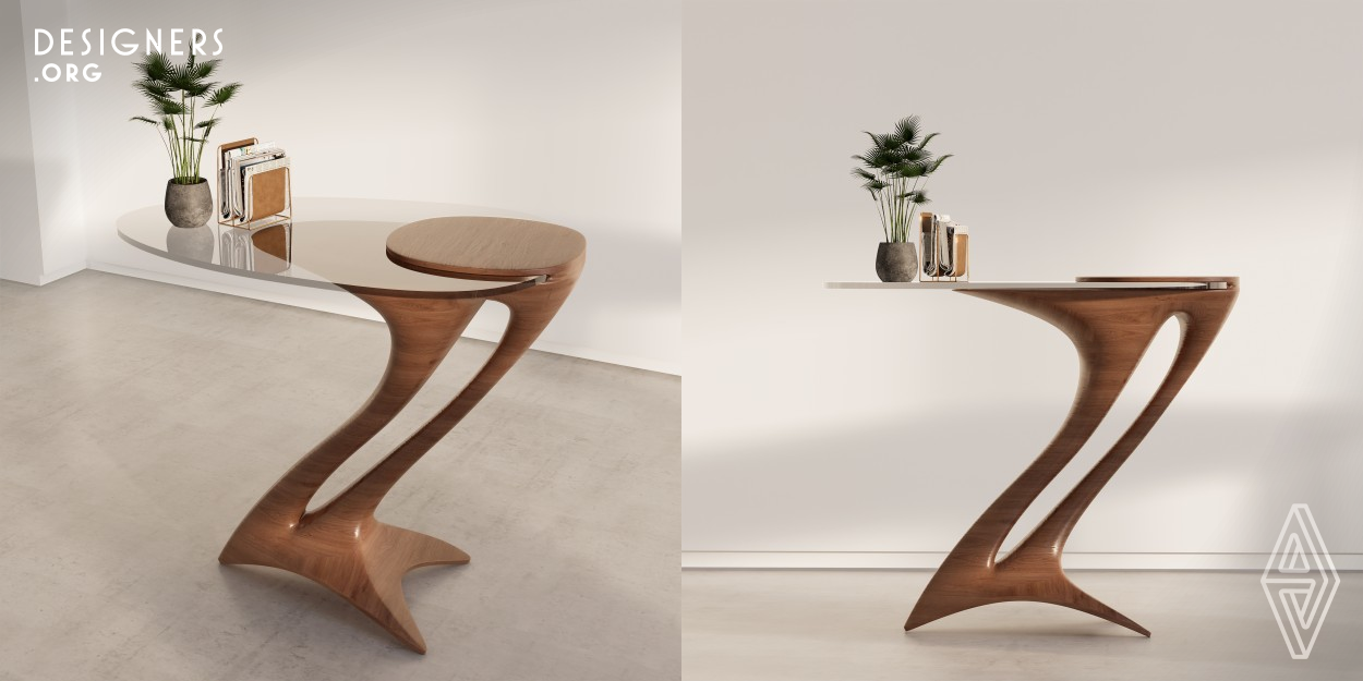 The work adopts organic curve design, giving the wood a new 3D surface shape to improve its aesthetic feeling. Dynamic and static balance, aesthetic elements and functions are harmoniously integrated. Visual flow adds a sense of emptiness to the modern home space and conveys a unique and energetic feeling to users. Because of its unique aesthetics, this coffee table can be used as a sculpture or decoration as well as a side table.