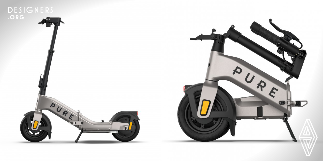 Designed from the ground up, the Pure Advance Flex is an e-scooter that stands out and fits in. The product provides an unrivalled riding experience and folds small enough to enable multi-modal travel and to fit seamlessly into the lives of its riders. The Pure Advance Flex has been designed with rider experience and safety at its core. The product is ridden in a natural, forward-facing stance, with feet apart, delivering a more stable and comfortable ride compared to a traditional scooter. 