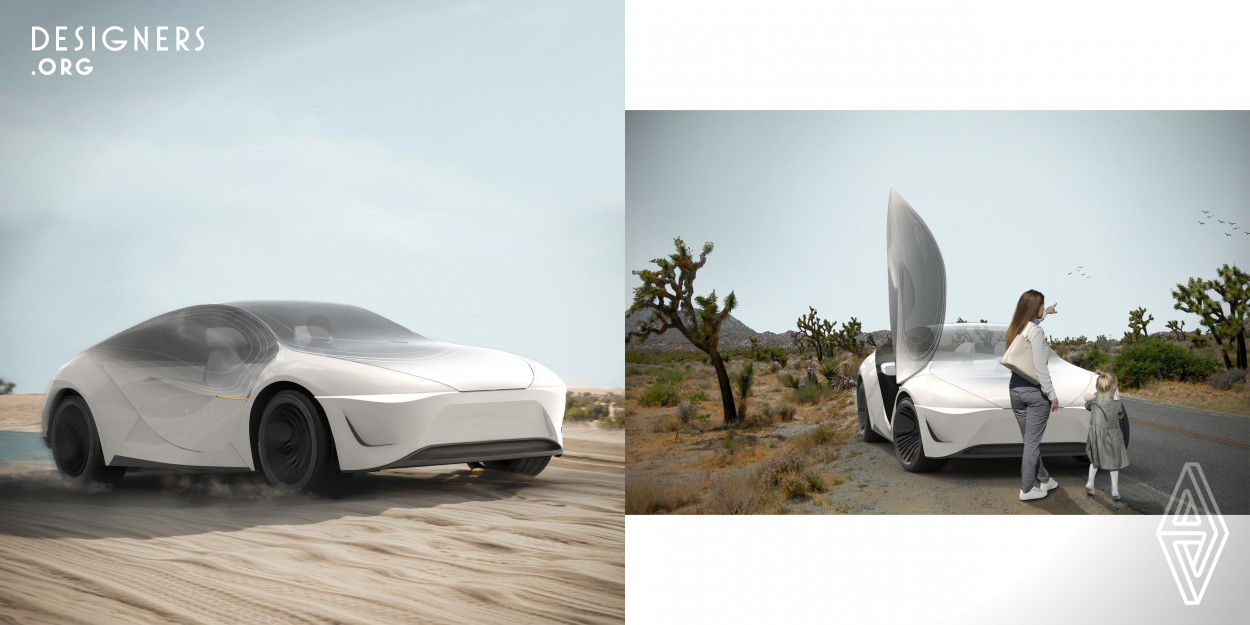 The topic of project is the design of hyper-technological elements in 21st century cars. The tasks in the research are to solve the possible problems in the shaping and offer hyper-technological solutions in its interior and exterior. Regarding the exterior of the car, a smooth line is sought, while creating aggression and stability on the road, is also deliberately smoother and wraps around all elements of the car's shell. It is made with concept auxetic material which is corresponding with the three modes of interior.