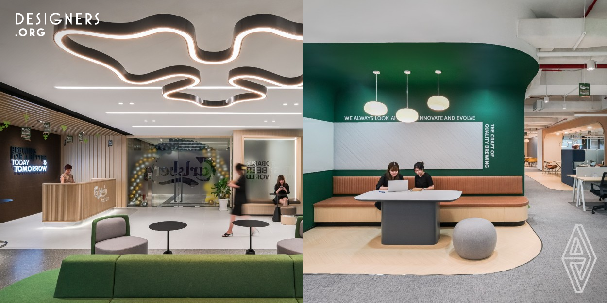 The interior design of the Carlsberg Vietnam office draws inspiration from the concept of probably the best beer in the world and fulfills the client's specifications for a welcoming, high quality office that expresses the vision of Carlsberg. The workplace is designed to be flexible and inspiring, with the ability to adapt to the needs of each individual employee. Whether you need a quiet space for focused work or a collaborative space for brainstorming and group projects, the office is designed to support your needs and preferences.