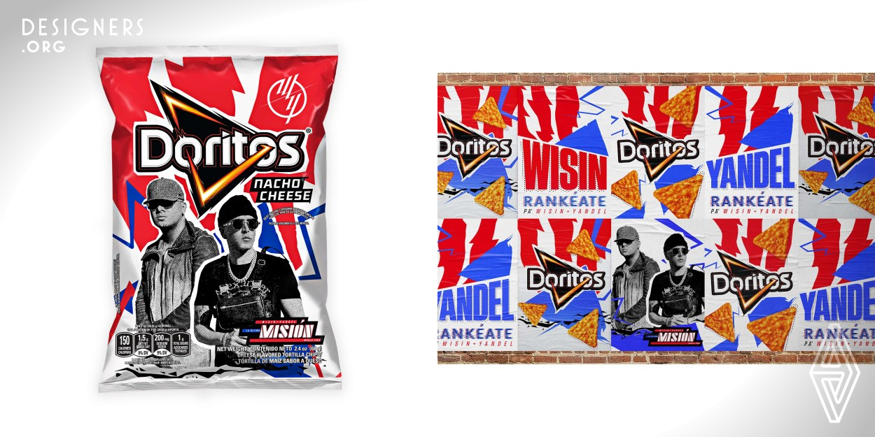 Wherever major cultural events happen, PepsiCo brands can be found making a unique mark. After two decades together, reggaeton duo Wisin and Yandel announced their final tour, and Doritos wanted to play a part in marking this historical moment in the performers' career. So, the Design Team created a Visual Identity System (VIS) and Limited Time Offer (LTO packaging) to pay tribute to Wisin and Yandel and this milestone musical event.