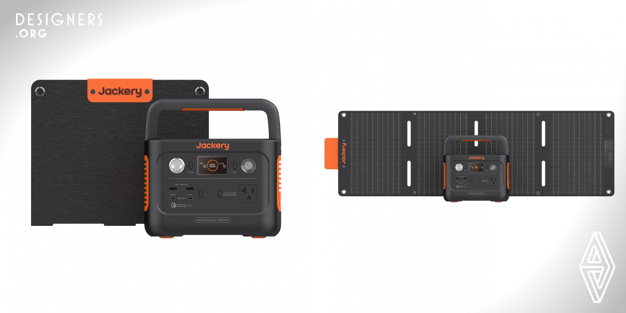 Jackery Explorer Solar Generator 300 Plus is a light and portable energy storage set with high performance. The energy storage with a capacity of 300Wh only weighs 3.5kg. Its minimalist square shape facilitates storage and folding. The 40W solar panel only weighs 1.1kg, with a size of a briefcase when folded. The SG set ensures lightweight outdoor travel and can meet multi-scene (short distance travel, outdoor camping, household power emergency) makeshift power consumption needs.