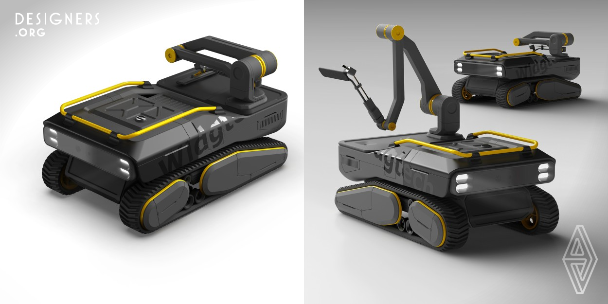 Widgtech Ashman is an intelligent solar panel cleaning vehicle, equipped with a pure electric-driven tracked chassis and intelligent pathfinding function. It has a centrally located 200-liter water storage tank, which supports cleaning operations for thousands of square meters of panels. The mechanical arm has six degrees of freedom, and is equipped with an image recognition module, atomizing water sprayer, and cleaning brush head. The image recognition module analyzes the cleanliness of the solar panels and controls the mechanical arm to perform cleaning operations.