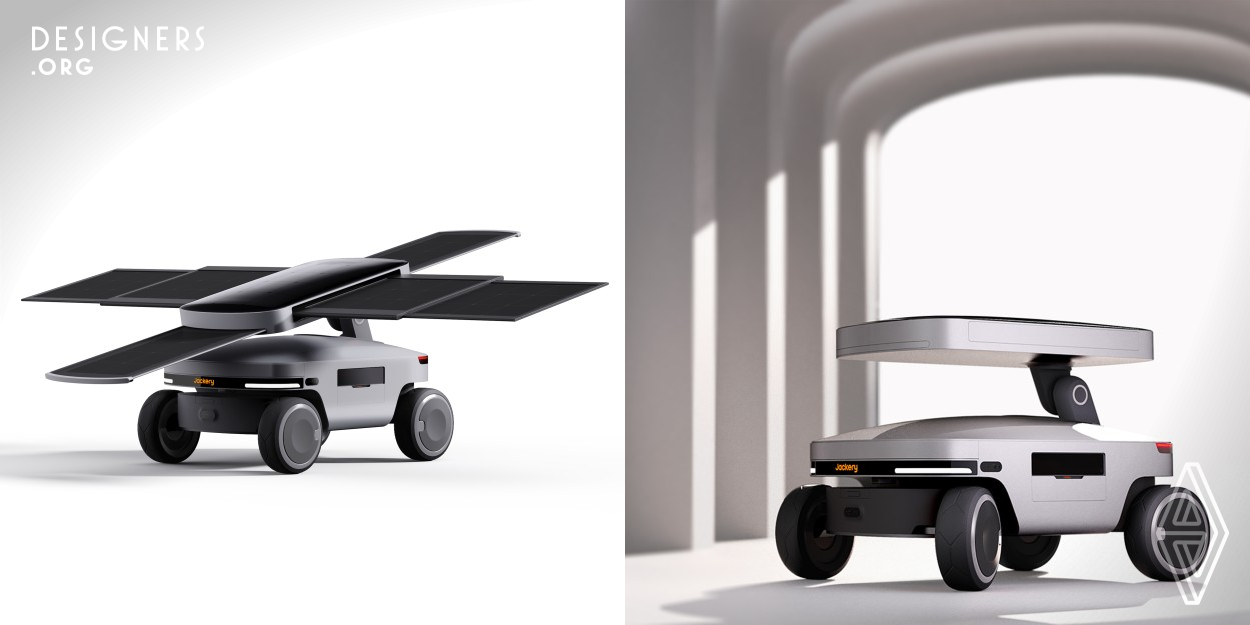 Solar Mars Bot is intelligent and automatic. Its top photovoltaic panel has an automatic light tracking system, which can maximize power generation without manual intervention on sunny days, automatically detect its power at night, and plan its path to charge if necessary; The robot is equipped with 4G modules and various ports, which can move through APP’s tracking and location, realizing the concept of integration of pv, ess and charging system.