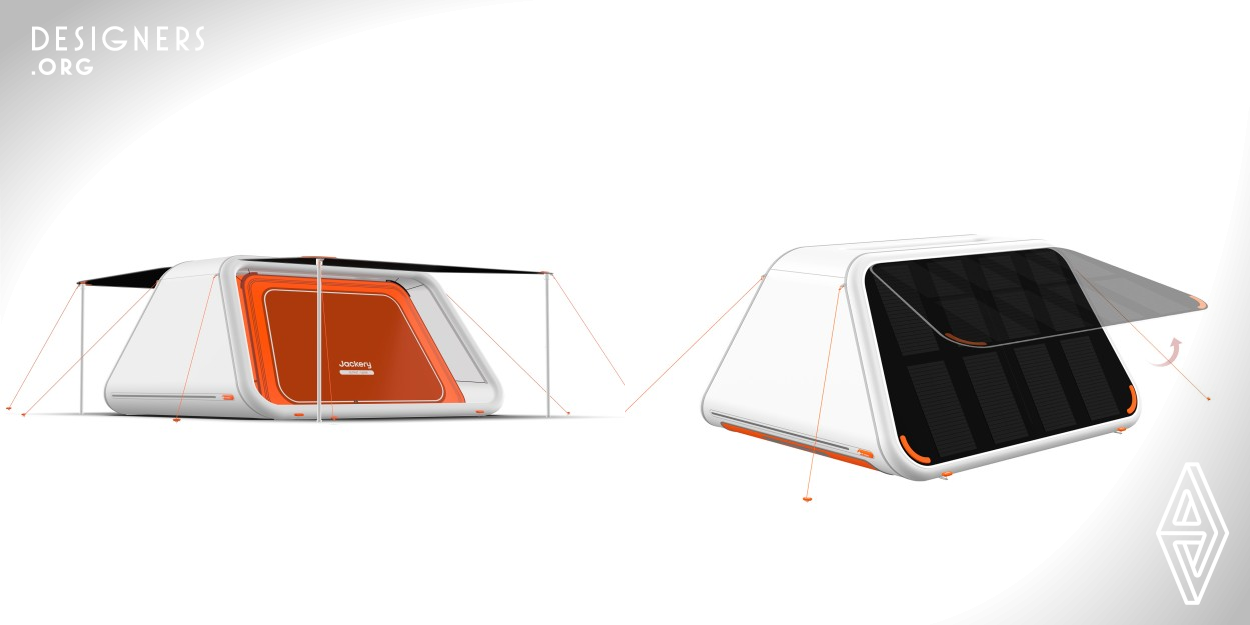 Light Tent Air applies photovoltaic power generation technology to inflatable tabernacles, which can bring power supply to outdoor camping without carrying additional photovoltaic equipment. It adopts flexible solar cells with a high conversion rate and strong plasticity; the inflatable design saves space and is convenient to carry. The total output power of the battery is 1200W, which can easily meet the power demand of outdoor camping for 4-5 people.