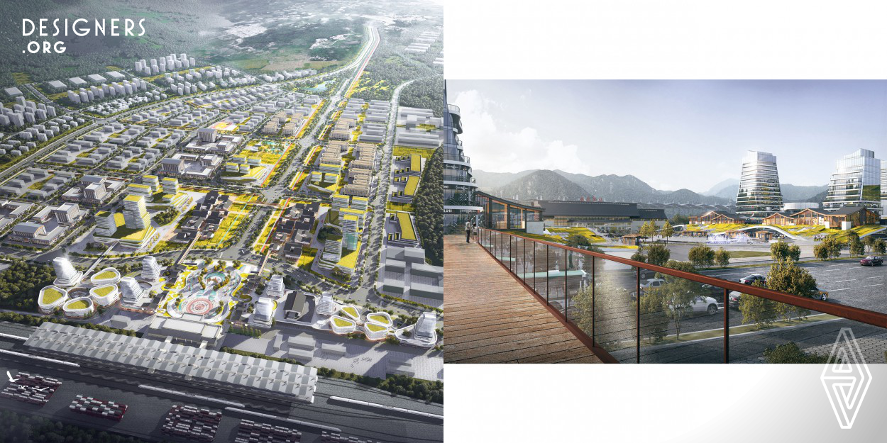 The project site is known as the Waterfront Rural Gallery, Leisure Vacation Paradise, and National Unity and Progress Demonstration Zone, and the city's unique characteristics are the inspiration for the design. The designer integrates natural spaces such as farmland, mountains, and water into the urban design of the high-speed rail station area, combining the needs of industrial development and the requirements of the comprehensive transportation hub construction. This concept of natural and urban integration has formed a distinct and easily recognizable image feature for the city.