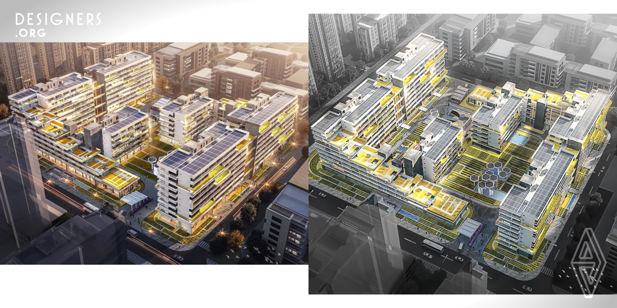 This design takes into consideration the need for affordable rental housing in Shanghai, the impact of epidemics, and China's carbon reduction policies. The designer creates a community vegetable plantation within the settlement and small vegetable gardens on the roofs of buildings of different heights. Together, they form a multi-level growing system that provides safe and easily accessible food for residents. Additionally, each floor of the building has a public space that encourages neighborhood interaction and serves as a service place for emergency medical control during epidemics.