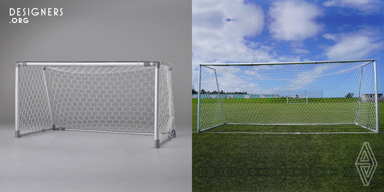 Telescopicgoal is an adjustable football goal which solves the contradicting information around recommended goal sizes for different age groups. Capable of 35 distinct sizes, with detailed etchings and a color coordinated system, easy set-up is ensured. Aluminum and a 4mm polypropylene net guarantee stability and provide an authentic match day experience, while the meticulous design of the individual parts allow for easy fold-down and pack-away. Calculated to fit perfectly in a car-boot sized wheelie bag. Telescopicgoal is the only goal in the world that can go and grow with humans.
