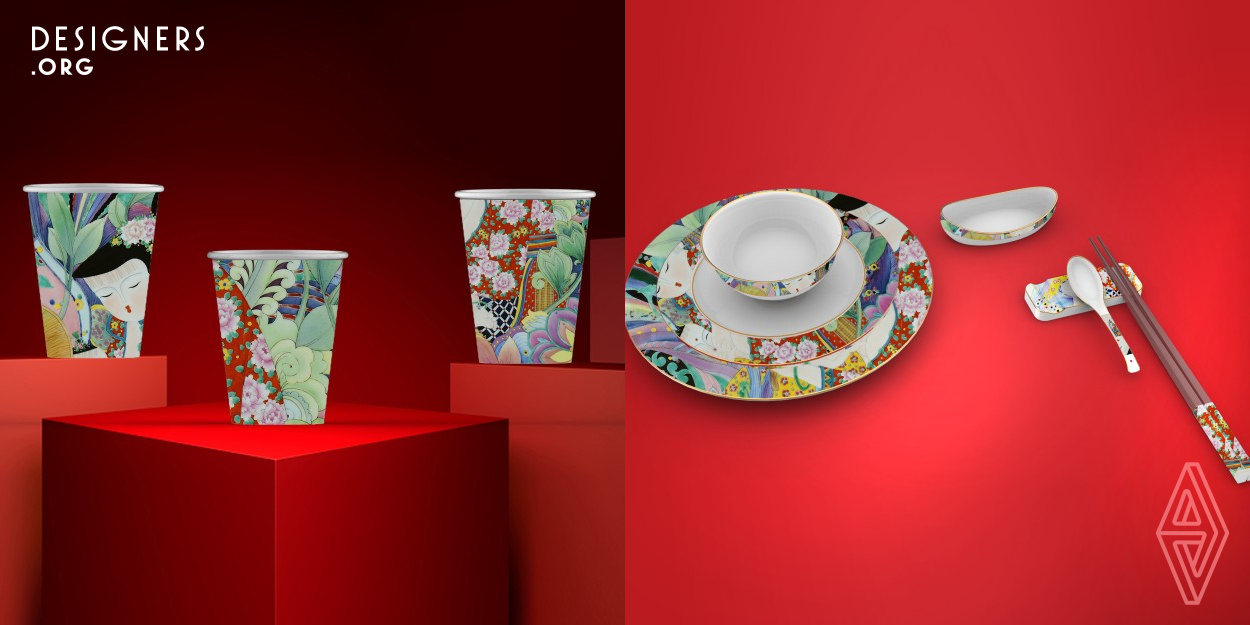 This is a ceramic tableware that expresses Muqing's love for children, conveying the strong feelings of Chinese people towards home; The overall picture is brightly colored, with novel composition and combined with traditional Chinese cultural elements, hoping to promote traditional Chinese culture such as family culture, filial piety culture, and love culture.