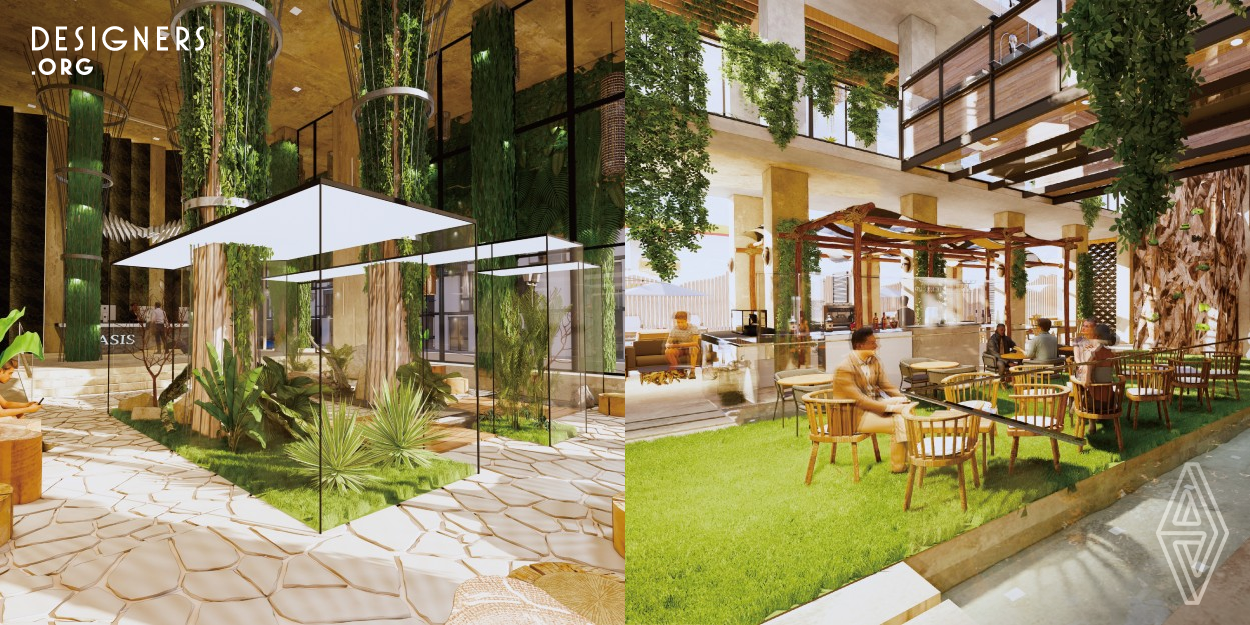 Oasis hotel is a sustainable recreation hotel decorated with the concept of natural architecture, most of the original appearances from the abandoned old building was preserved, least construction material used and built in simplest way. Plants and lights, the essentials elements were integrated into the whole environment. One can feel the traces of time from the exposed original building texture, floor-to-ceiling glass windows at the lobby allow skylights on all sides forms a dreamy glass house, an ideal space for tourist or business travel find an escape in the modern busy city.