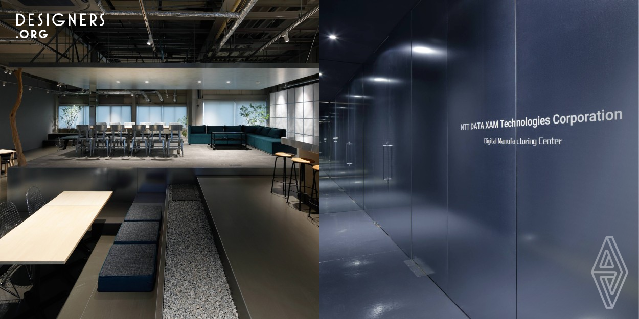 Design of the company's main office and factory complex. The design combines organic and inorganic elements, with a conference room showcasing Japanese essence and glass partitions creating an open office space. The rest area includes a partition free kitchen staircase and a stage like living and dining room. Japanese inspired elements like shoji screen like kitchen storage are integrated, and runway markings guide to the factory, representing the company's global journey.