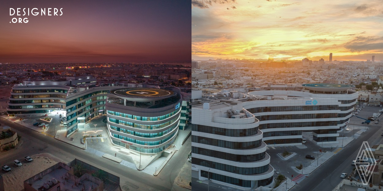 The gentle curves of the building allowing for the natural flow of space, air and light. The design combines advanced practices for lighting, day-lighting, HVAC and water treatment systems that use significantly less energy while performing at or above current health standards, with a target of at least 50 percent energy reduction compared to similar facilities. The undulating landscape form and building envelope provide a great healing connection to nature, inside and out, not only from patient, staff and visitor aspects, but from a sustainability aspect.