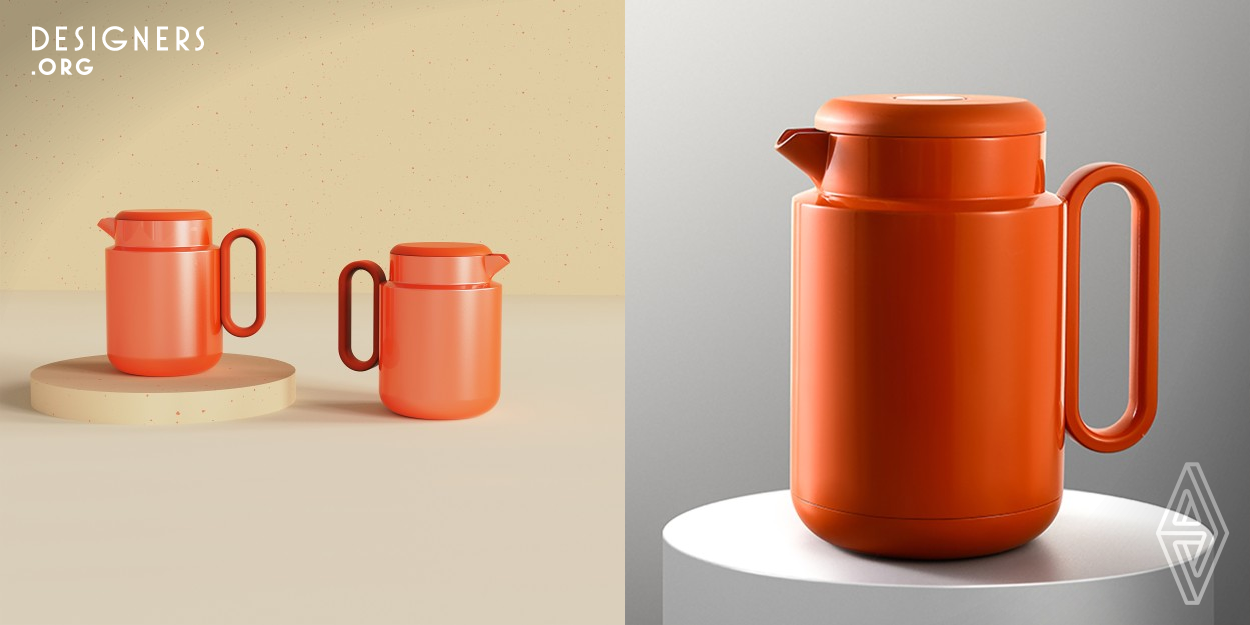 This coffee pot applies geometric shapes and simple lines, combined with an energetic orange color tone, to highlight its structural aesthetics, making it more stylish and recognizable.The elliptical runway-like handle applies an ergonomic design to ensure the coffee pot is easy and cozy for users to hold when they pour coffee. The knob-like leakproof lid allows users to rotate to cover the pot tightly to avoid coffee leakage that may cause scalds and stains, thus ensuring users' safety. Besides, it is suitable for brewing both tea and coffee, meeting the taste needs of different users.