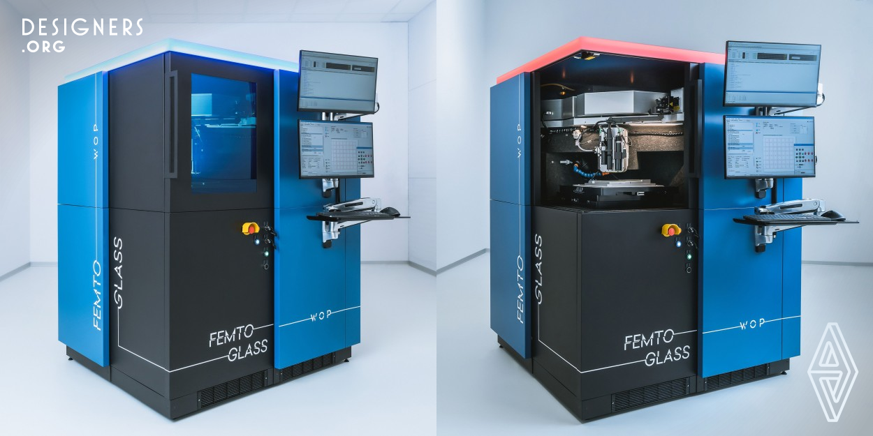 The FemtoGlass stands out as a cutting-edge workstation tailored for laser cutting and dicing tasks using glass and sapphire materials. Its versatile design caters to both research and development endeavors and large-scale production demands. With effortless access to operational zones, the FemtoGlass ensures unmatched convenience for uploading and modifying production processes. Moreover, it boasts a sophisticated LED header positioned atop, replacing conventional machinery indicators, effectively conveying the present operational status in an intuitive manner. 