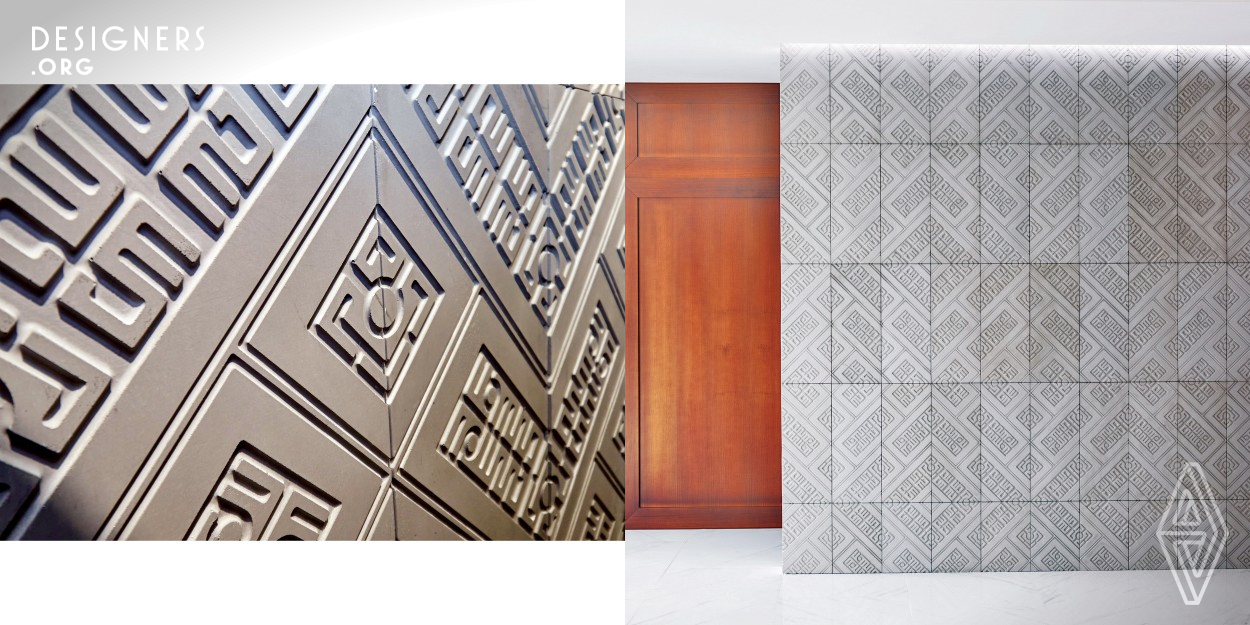 The design is inspired by the distinctive shapes and artistic heritage of the ancient pre-Columbian Jama Coaque tribe, dating back to 500 B.C., located in Ecuador. It consists of four tiles and the challenge was to develop an effective approach for seamlessly aligning the tiling lines in every direction. These tile variations allow for the creation of diverse configurations without repetition, echoing the roller stamp design. Cultura revives and highlights the memory and importance of historical local design.