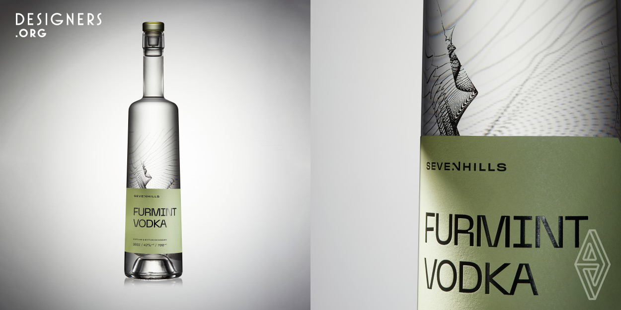 Sevenhills Distillery has launched a vodka made from grapes to complement its highly successful Tokaj Gin. It produces just 800-1000 bottles a year, which can be defined as an artisan product. The aim was for the packaging to reflect the purity of the vodka, but also to reflect the unique grape base. The simple typography of the front label gives the product a clean simplicity, while the screened bottle evokes a grape leaf in a contemporary way. As with the gin, the lens effect has been given great attention in the design, as the liquid-filled bottle distorts the fine details.