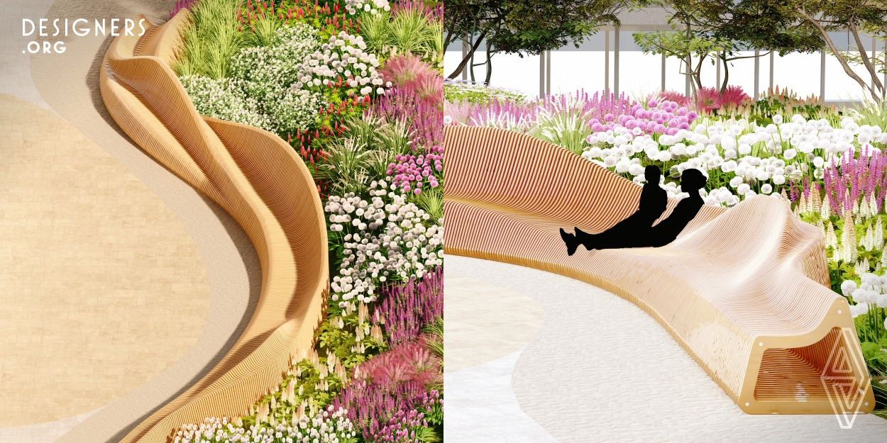 Five postures are studied and used to shape the bench's profile curves. This design approach ensures the bench accommodates these postures, offering a more comfortable resting experience. Additionally, this bench not only adds aesthetic value as an urban sculpture but also blends well with street side planter.