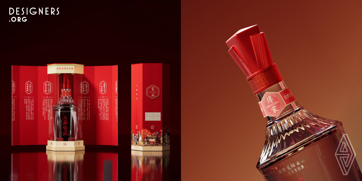 This project's packaging design seamlessly blends the Three Su's family's cultural heritage with minimalist bottle design and six unique illustrations. These illustrations vividly narrate the family's historical stories. The bottle cap, resembling Su Dongpo's iconic hat, and the bottle's eaves symbolizing heaven is round, earth is square, add depth and cultural significance. This design enhances product recognition and deepens consumer understanding of Chinese culture, reflecting the creator's commitment to cultural heritage preservation and offering a more meaningful purchasing experience.