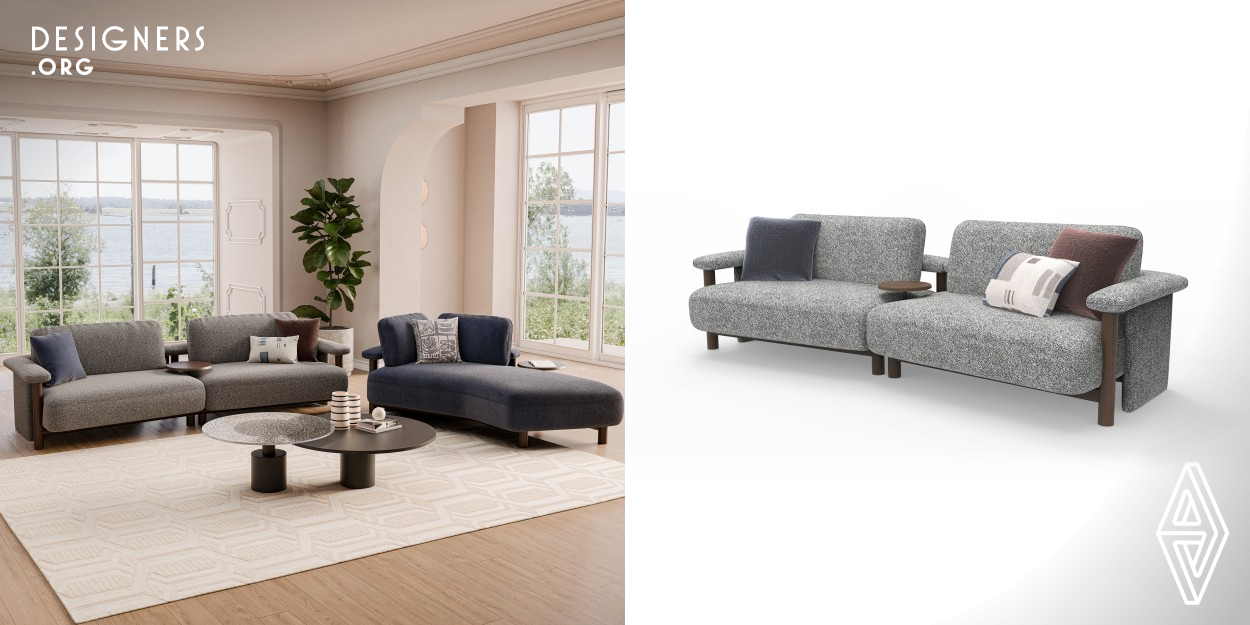 The Joseph Sofa Set is crafted to serve as a centerpiece, where the blend of premium materials meets sophisticated design, resulting in a sculptural piece that commands immediate attention. Featuring an asymmetrical form for a distinctive look, the sofa seamlessly integrates with the daybed module, creating a striking combination. With its comfortable seating and soft boucle and chenille fabric, the Joseph sofa invites you to indulge in long hours of relaxation. Additionally, it offers a functional solution with its wooden coffee table detail.