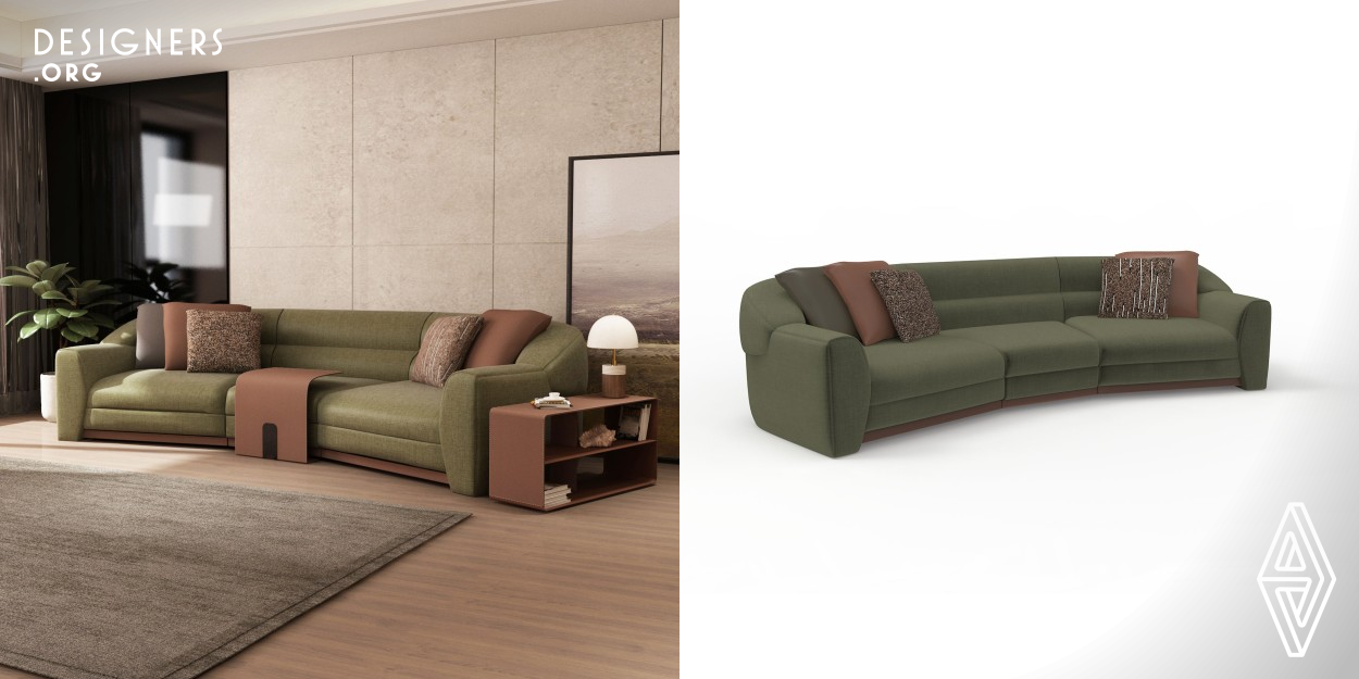 The Livorno Modular Sofa combines luxurious comfort and design, providing a seating experience with deep seating and an ergonomically supportive backrest that you won't want to leave. Nature-inspired tones and green velvet fabric create a cozy atmosphere in your living spaces, while the wood-leather combination enhances the design approach. Livorno Modular Sofa is designed to become the indispensable choice for those with refined tastes and a penchant for comfort.