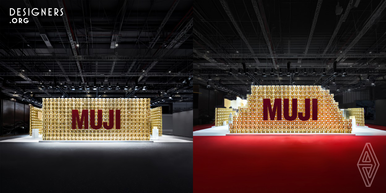 In 2023, during the China International Import Expo, Atelier Forth Force specially designed a pavilion consisting of 7,524 interlocking wooden components. That was the exclusive pavilion for Muji, dedicated to the brand spirit: Nature, Naturally and Muji. Throughout the 6 day exhibition, as the pavilion wall transitioned from existence to non existence, 1,254 visitors to the Muji pavilion took away the screen system. Following the dismantling of the wall, the wooden components would be reassembled into a set of storage systems suitable for home use.